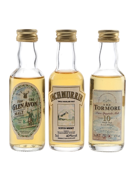 Glen Avon 8 Year Old, Inchmurrin & Tormore 10 Year Old Bottled 1990s 3 x 5cl