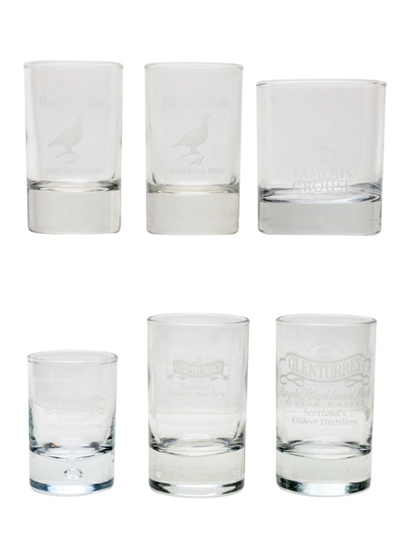 Glenturret & The Famous Grouse Glasses  6 x 6.5-8.5cm Tall