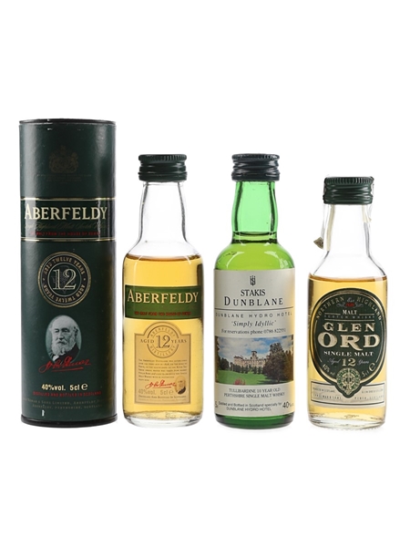 Assorted Highland Single Malt Scotch Whisky Aberfeldy, Glen Ord & Tullibardine 3 x 5cl / 40%