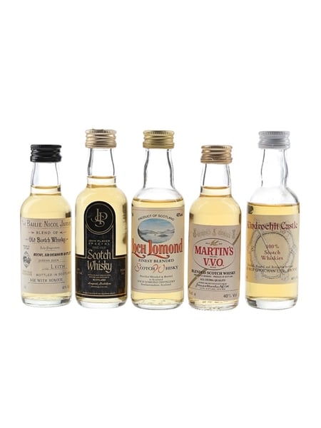 Bailie Nicol Jarvie, John Player Special, Kindrochit Castle, Loch Lomond & Martin's VVO Bottled 1980s-1990s 5 x 5cl / 40%