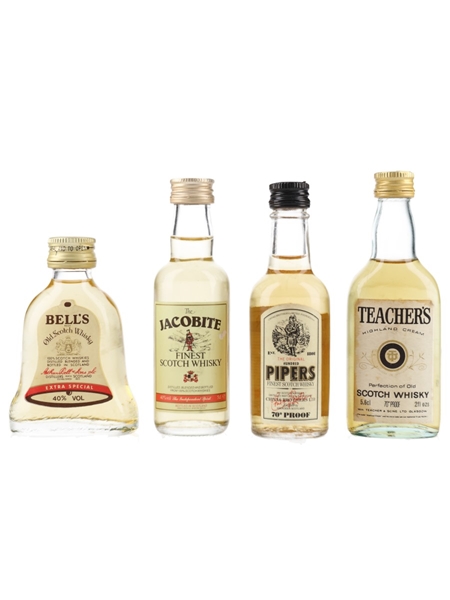 Bell's Extra Special, Jacobite, Hundred Pipers & Teacher's Bottled 1970s-1980s 4 x 5cl-5.6cl / 40%