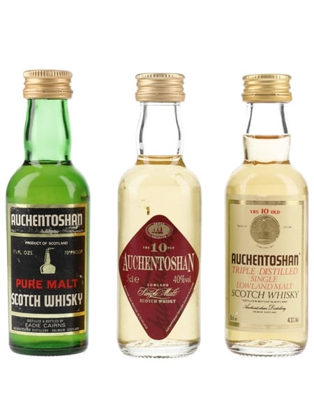 Auchentoshan 10 Year Old & Pure Malt Bottled 1970s-1980s 3 x 4.7cl-5cl / 40%