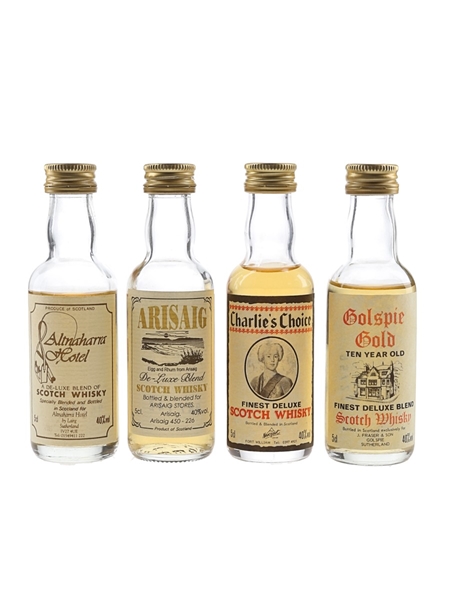 Arisaig De Luxe, Altnaharra Hotel, Golspie Gold & Charlie's Choice Bottled 1980s-1990s 4 x 5cl / 40%