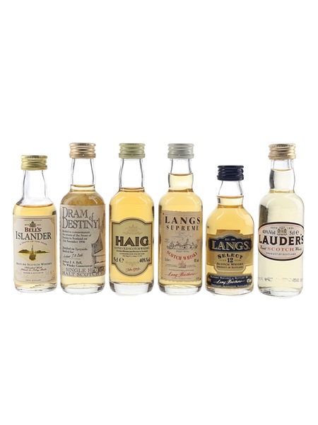 Assorted Blended Scotch Whisky Bell's Islander, Dram Of Destiny, Haig, Langs 12 Year Old & Supreme & Lauder's 6 x 5cl / 40%