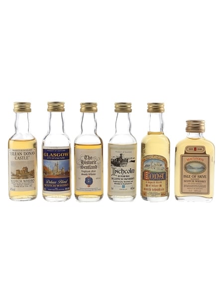 Eilean Donan Castle, Glasgow Deluxe Blend, Incholm 10 Year Old, Iona, Macleod's 8 Year Old & The Historic Scotland Bottled 1980s-1990s 6 x 5cl / 40%