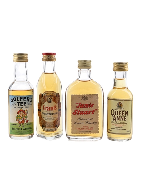 Golfer's Tee, Grant's, Jamie Stuart & Queen Anne Bottled 1970s-1980s 4 x 5cl / 40%