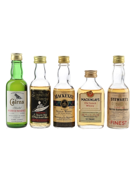 Cairns, Immortal Memory 8 Year Old, Mackenzie, Mackinlay's & Stewart's Finest Bottled 1970s 5 x 5cl