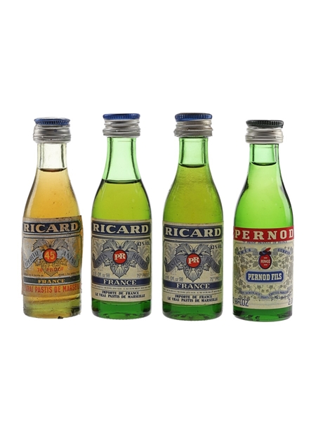 Pernod Fils & Ricard Bottled 1970s & 1980s 4 x 2cl-2.3cl