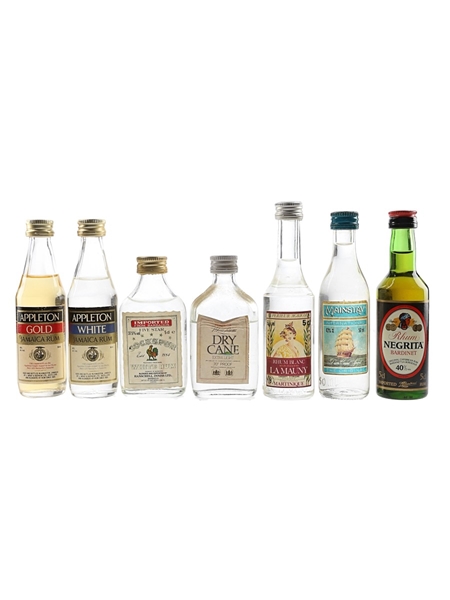 Appleton Gold & White, Cockspur 5 Star, La Mauny, Dry Cane, Mainstay & Rhum Negrita Bottled 1970s-1980s 7 x 5cl