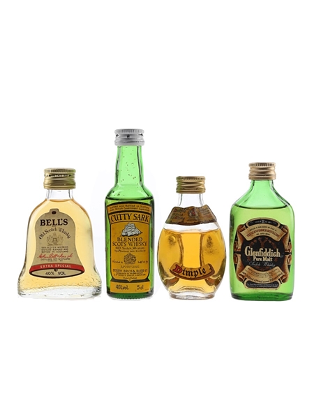 Bell's Extra Special, Cutty Sark, Dimple & Glenfiddich 8 Year Old Bottled 1970s-1980s 4 x 4.68cl-5cl