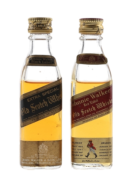 Johnnie Walker Red & Black Label Bottled 1980s 2 x 5cl / 40%