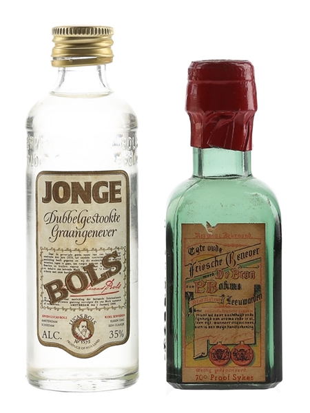 Bokma Oude Friesche Genever & Jonge Dubbelgestookte Graangenever Bottled 1970s-1980s 2 x 5cl