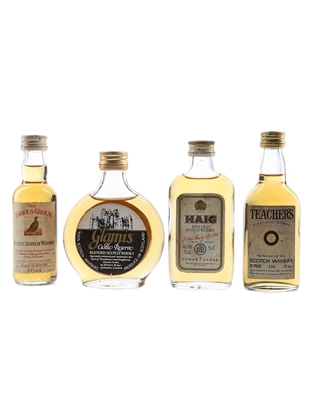 Famous Grouse, Glamis Castle Reserve, Haig & Teacher's Highland Cream Bottled 1970s-1980s 4 x 5cl-5.6cl