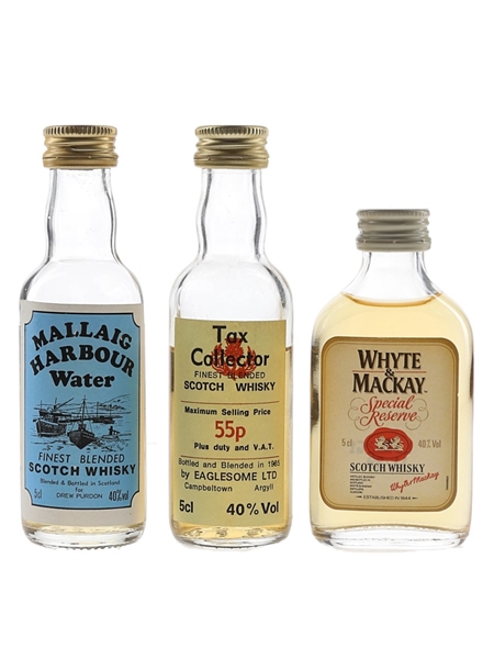 Mallaig Harbour Water, Tax Collector & Whyte & Mackay Bottled 1980s-1990s 3 x 5cl / 40%