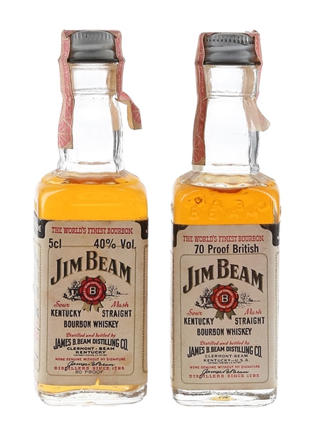 Jim Beam Bottled 1970s-1980s 2 x 4.7cl-5cl / 40%