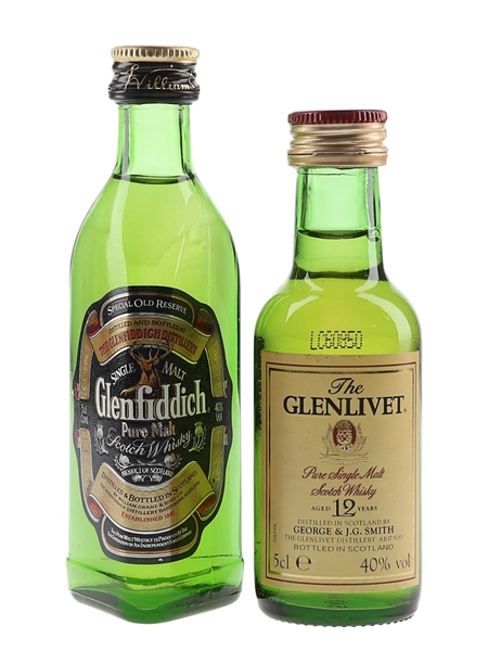 Glenlivet 12 Year Old & Glenfiddich Pure Malt Bottled 1980s-1990s 2 x 5cl / 40%