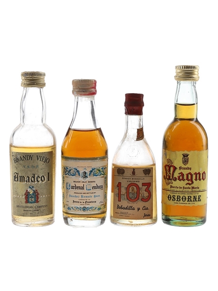 Amadeo I, Cardenal Mendoza, Bobadilla 103 & Osborne Magno Bottled 1970s-1980s 4 x 5cl