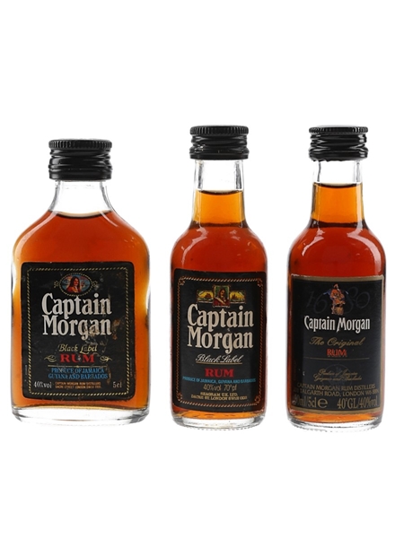 Captain Morgan The Original & Black Label Jamaica Rum Bottled 1980s 3 x 5cl / 40%