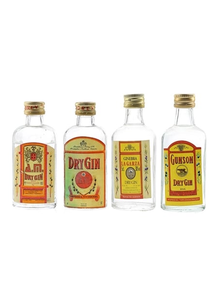 Morey Dry Gin, Gunson Dry Gin & Ginebra La Garza Bottled 1970s-1980s 4 x 5cl