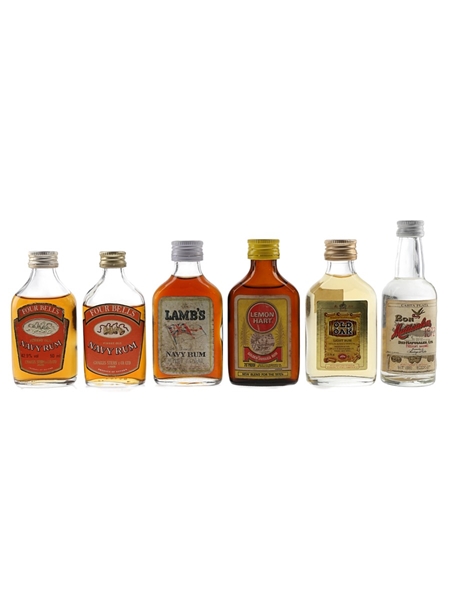Four Bells Navy Rum, Lamb's, Lemon Hart, Old Oak & Ron Matusalem Bottled 1970s-1980s 6 x 5cl