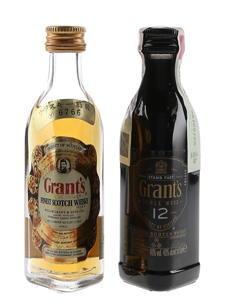 Grant's Standfast & 12 Year Old Bottled 1980s-1990s 2 x 4.7cl-5cl / 40%