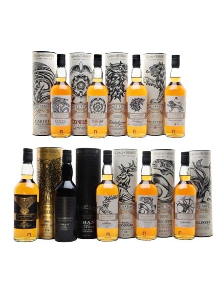 Game Of Thrones Whiskies Set Cardhu, Clynelish, Dalwhinnie, Glendullan, Lagavulin, Mortlach, Oban, Royal Lochnagar & Talisker 9 x 70cl