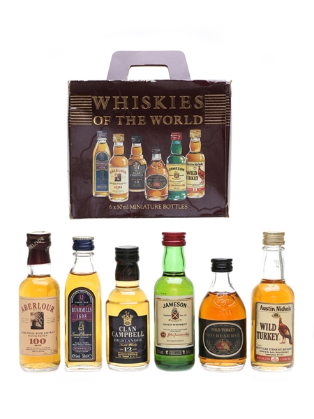 Whiskies Of The World Miniatures Includes Wild Turkey, Bushmills, Aberlour 6 x 5cl