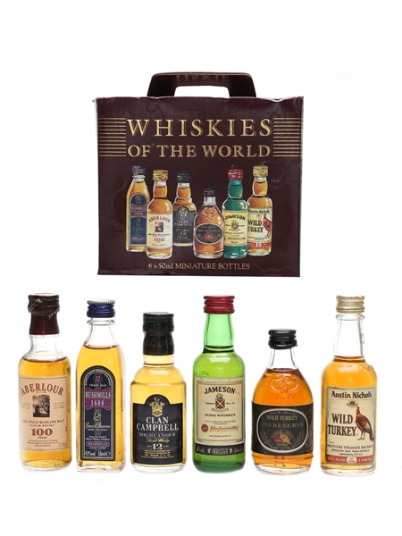 Whiskies Of The World Miniatures Includes Wild Turkey, Bushmills, Aberlour 6 x 5cl