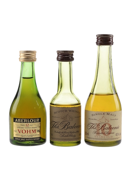 Aberlour 12 Year Old VOHM, Balvenie 10 Year Old Founder's Reserve & Founder's Reserve Bottled 1980s 3 x 3cl-5cl