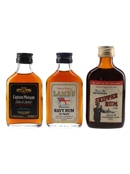 Captain Morgan Black Label, Lamb's Navy Rum & Skipper Rum Bottled 1970s 3 x 5cl / 40%