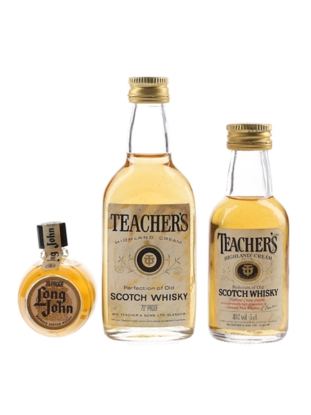 Long John & Teacher's Highland Cream Bottled 1970s-1980s 3 x 3cl-5cl / 40%