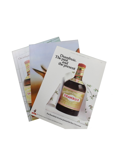 Coronet Brandy, Sandeman and Drambuie 1950s, 1960s & 1980s Advertising Prints 27cm x 37cm & 23cm x 32cm