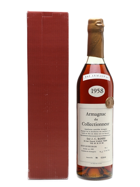 Dupeyron 1958 Armagnac Bottled for J C Rossi, Paris 70cl / 44.2%