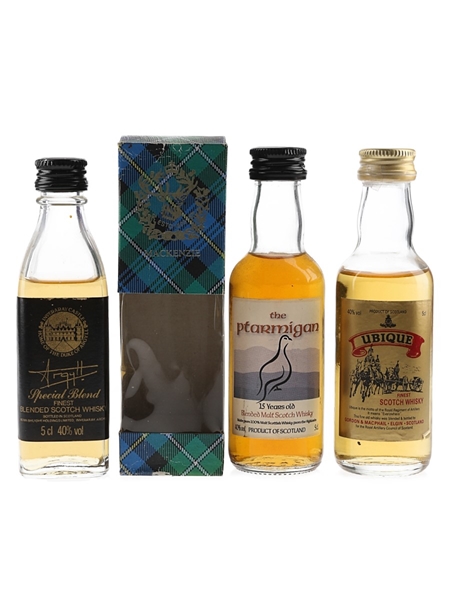 Argyll Special Blend, Ptarmigan 15 Year Old & Ubique Bottled 1970s-1980s 3 x 5cl / 40%