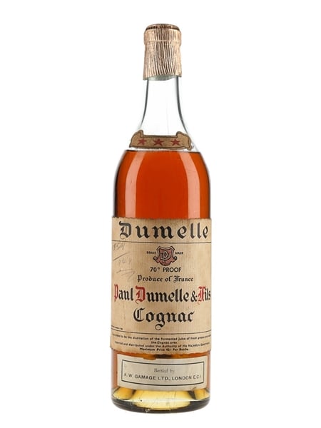 Dumelle 3 Star Bottled 1940s - AW Gamage 70cl / 40%