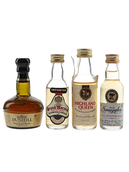 Dunhill, Grand Macnish, Highland Queen & Old Smuggler Bottled 1980s-1990s 4 x 3cl-5cl