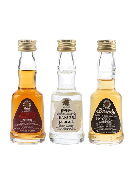 Francoli Amaretto, Brandy & Grappa Bottled 1970s-1980s 3 x 3cl