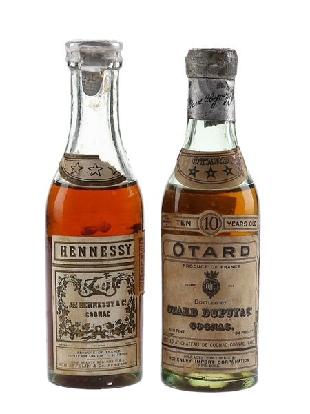 Hennessy 3 Star & Otard 3 Star 10 Year Old Bottled 1950s - US Import 2 x 4.7cl / 40%