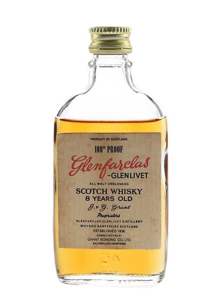 Glenfarclas Glenlivet 8 Year Old 100 Proof Bottled 1960s-1970s - Grant Bonding Co. 5cl / 57%