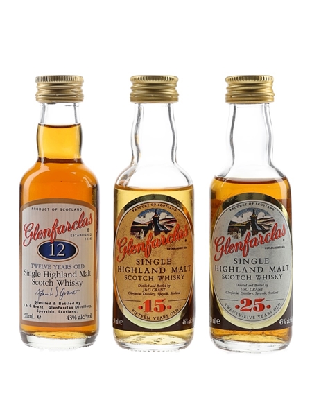 Glenfarclas 12, 15 & 25 Year Old Bottled 1990s 3 x 5cl