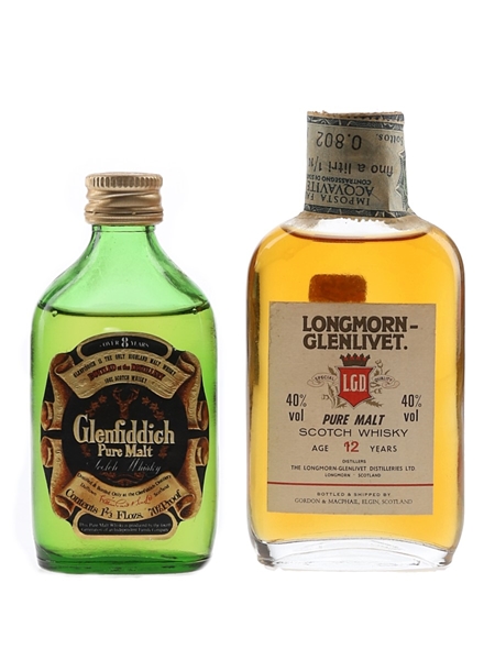 Glenfiddich 8 Year Old Pure Malt & Longmorn Glenlivet 12 Year Old Bottled 1970s-1980s 2 x 4.7cl-5cl / 40%