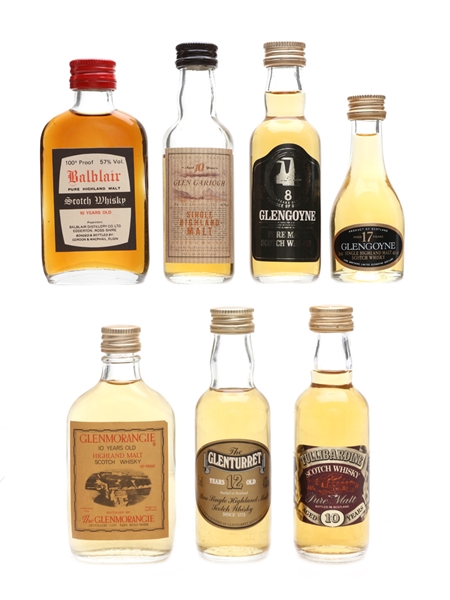 Highland Single Malt Miniatures Glen Garioch, Glengoyne, Tullibardine, Glenmorangie, Balblair, Glenturret 7 x 5cl / 40%