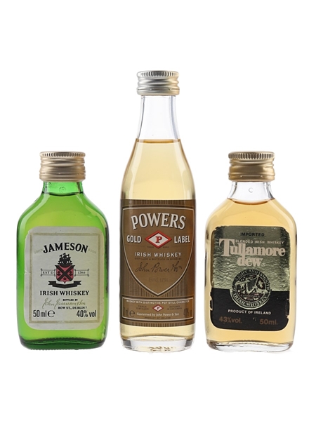 Assorted Irish Whiskey Jameson, John Power & Son & Tullamore Dew 3 x 5cl-7.1cl