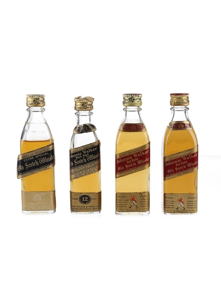 Johnnie Walker Black Label & Red Label Bottled 1970s-1980s 4 x 4.7cl-5cl / 40%