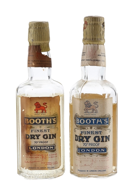 Booth's Finest Dry Gin Bottled 1940s & 1950s 2 x 5cl / 40%