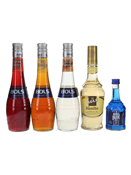 Bols Liqueurs Vanilla, Strawberry, Dry Orange, Cacao White & Blue 5 x 20cl-50cl