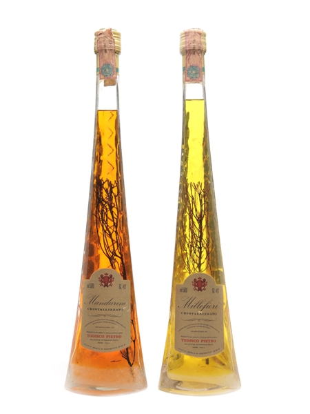 Todisco Pietro Cristallizzato Liqueurs Mandarine & Millefiori - Bottled 1970s 2 x 50cl / 40%