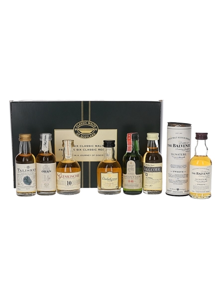 Classic Malts Of Scotland Miniatures Set & Balvenie 12 Year Old Signature Talisker, Oban, Glenkinchie, Dalwhinnie, Lagavulin (White Horse Distillers) & Cragganmore 7 x 5cl