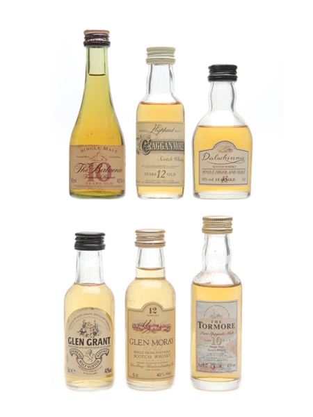 Speyside Single Malt Miniatures Balvenie, Glen Grant, Tormore, Dalwhinnie, Cragganmore, Glen Moray 6 x 5cl