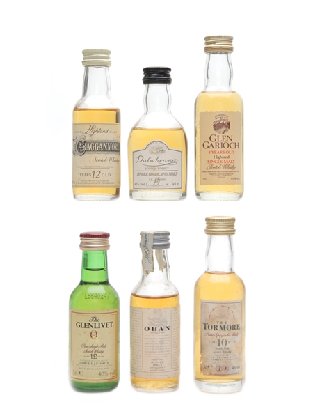 Assorted Single Malt Miniatures Glenlivet, Cragganmore, Dalwhinnie, Tormore, Oban, Glen Garioch 6 x 5cl